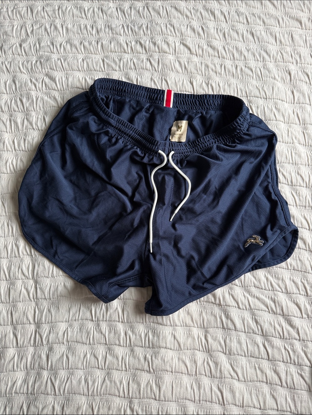 Tracksmith Navy Athletic Shorts with White Drawstring